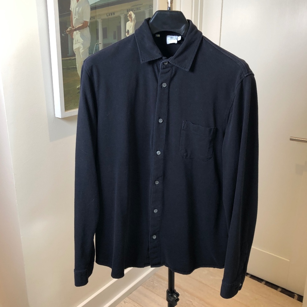 SUNSPEL Men's Black Pique Cotton LS Shirt, Size Large